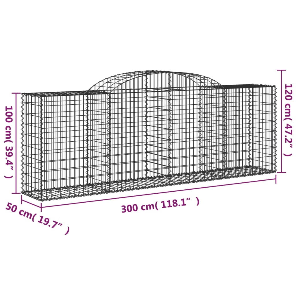 Arched Gabion Basket 300x50x100/120 cm Galvanised Iron