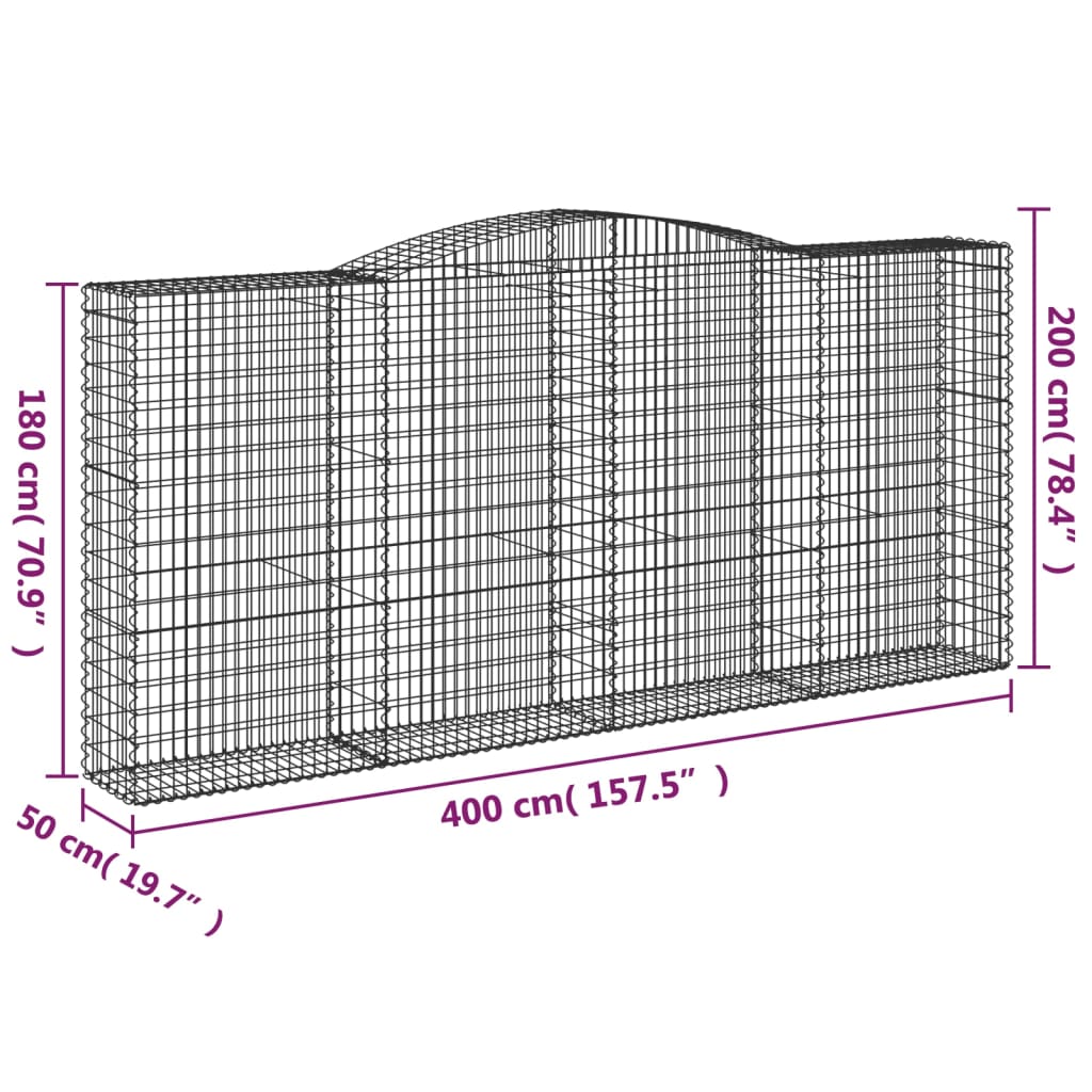 Arched Gabion Basket 400x50x180/200 cm Galvanised Iron