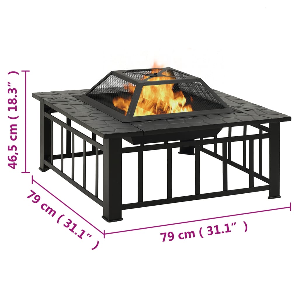 Fire Pit with Poker 79x79x46,5 cm XXL Steel
