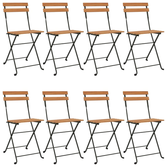 Folding Bistro Chairs 8 pcs Solid Wood Teak and Steel Folding Bistro Chairs 8 pcs Solid Wood Teak and Steel