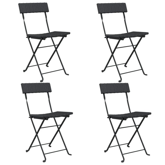 Folding Bistro Chair | Set of 4 | Black | PE Rattan, Powder-Coated Steel Folding Bistro Chair | Set of 4 | Black | PE Rattan, Powder-Coated Steel