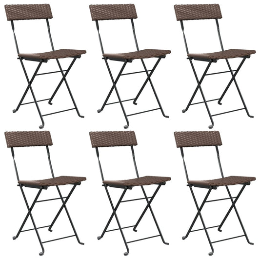 Folding Bistro Chair | Set of 6 | Brown | PE rattan, powder-coated steel Folding Bistro Chair | Set of 6 | Brown | PE rattan, powder-coated steel