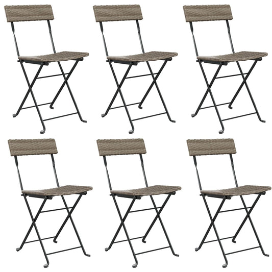 Folding Bistro Chair | Set of 6 | Grey | PE rattan, powder-coated steel Folding Bistro Chair | Set of 6 | Grey | PE rattan, powder-coated steel