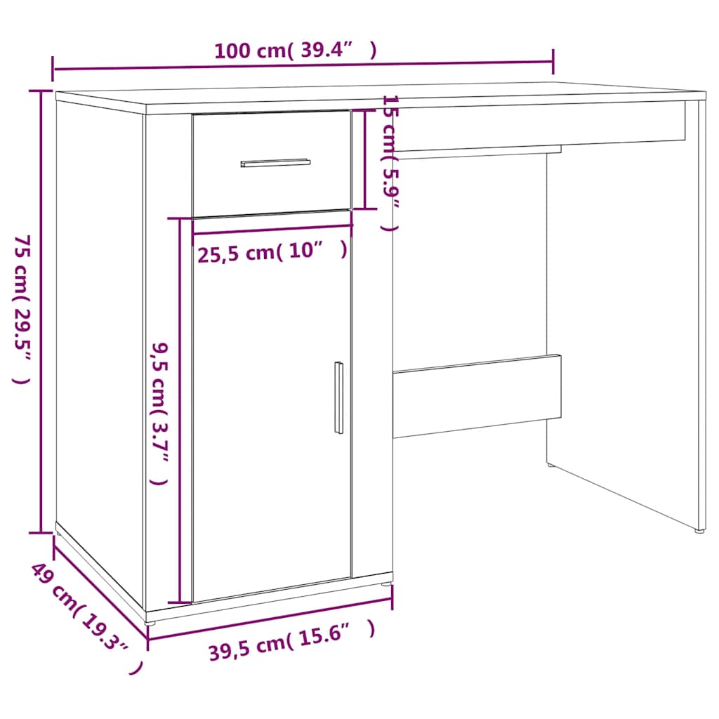 Desk Grey Sonoma 100x49x75 cm Engineered Wood