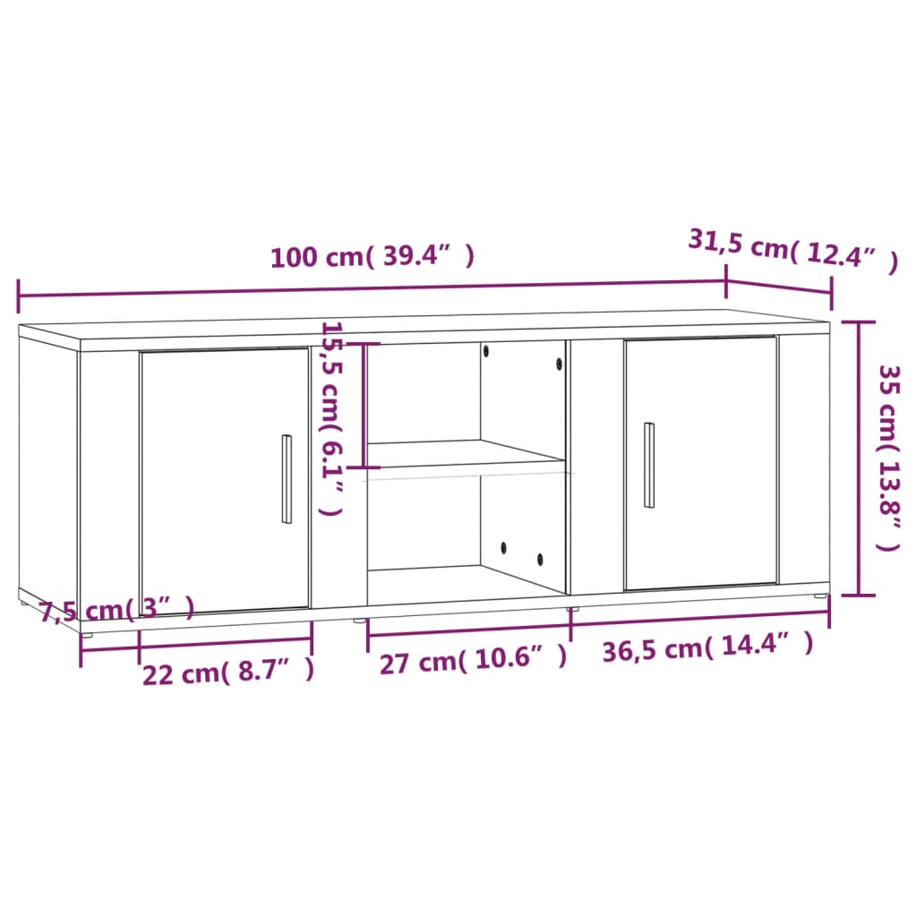 TV Cabinet Sonoma Oak 100x31,5x35 cm Engineered Wood