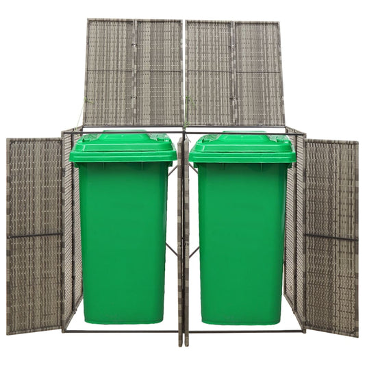 Double Wheelie Bin Shed Grey 140x80x117 cm Poly Rattan Double Wheelie Bin Shed Grey 140x80x117 cm Poly Rattan