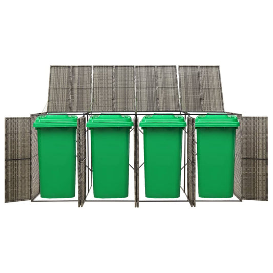 Quadruple Wheelie Bin Shed Grey 274x80x117 cm Poly Rattan Quadruple Wheelie Bin Shed Grey 274x80x117 cm Poly Rattan