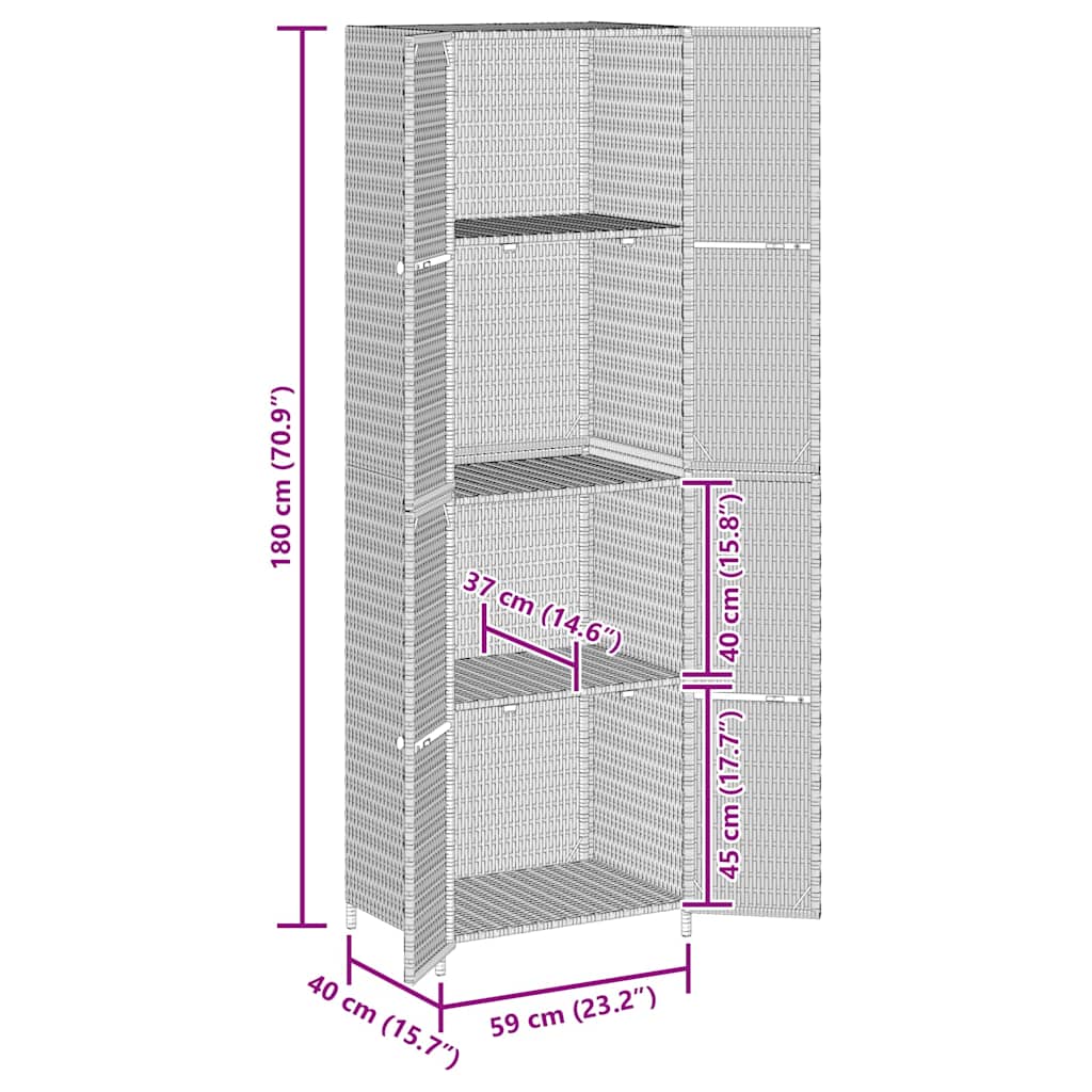 Garden Storage Cabinet Grey 59x40x180 cm Poly Rattan