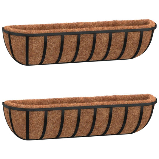 Wall Troughs 2 pcs with Coco Liners Black 76x21x16 cm Steel Wall Troughs 2 pcs with Coco Liners Black 76x21x16 cm Steel