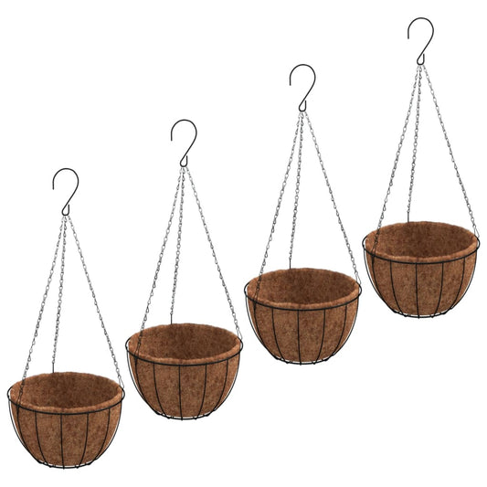 Hanging Planters 4 pcs with Coco Liners Black Ø 30x52 cm Steel Hanging Planters 4 pcs with Coco Liners Black Ø 30x52 cm Steel