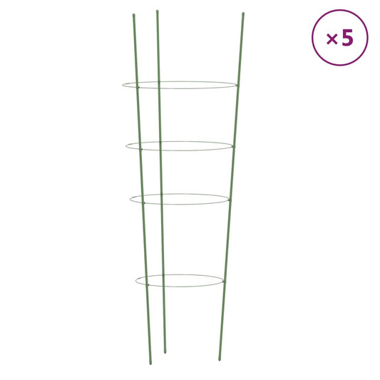 Garden Plant Supports with 4 Rings 5 pcs Green 90 cm Steel Garden Plant Supports with 4 Rings 5 pcs Green 90 cm Steel