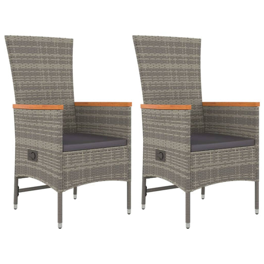 Reclining Garden Chairs with Cushions 2 pcs Grey Poly Rattan Reclining Garden Chairs with Cushions 2 pcs Grey Poly Rattan