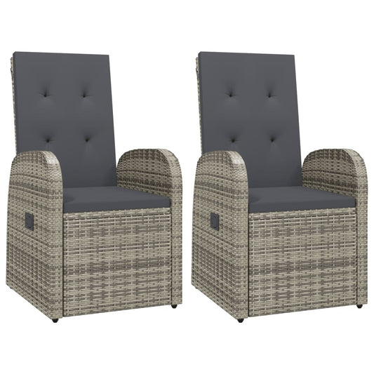 Reclining Garden Chairs with Cushions 2 pcs Grey Poly Rattan Reclining Garden Chairs with Cushions 2 pcs Grey Poly Rattan