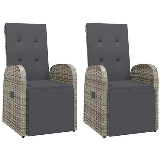 Reclining Garden Chairs with Cushions 2 pcs Grey Poly Rattan Reclining Garden Chairs with Cushions 2 pcs Grey Poly Rattan