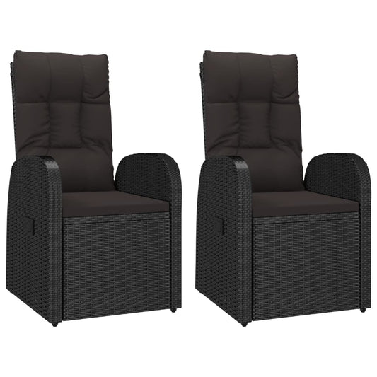 Reclining Garden Chairs with Cushions 2 pcs Black Poly Rattan Reclining Garden Chairs with Cushions 2 pcs Black Poly Rattan