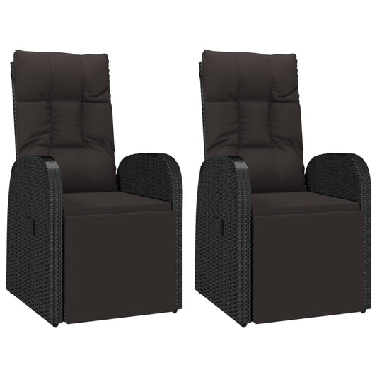 Reclining Garden Chairs with Cushions 2 pcs Black Poly Rattan Reclining Garden Chairs with Cushions 2 pcs Black Poly Rattan