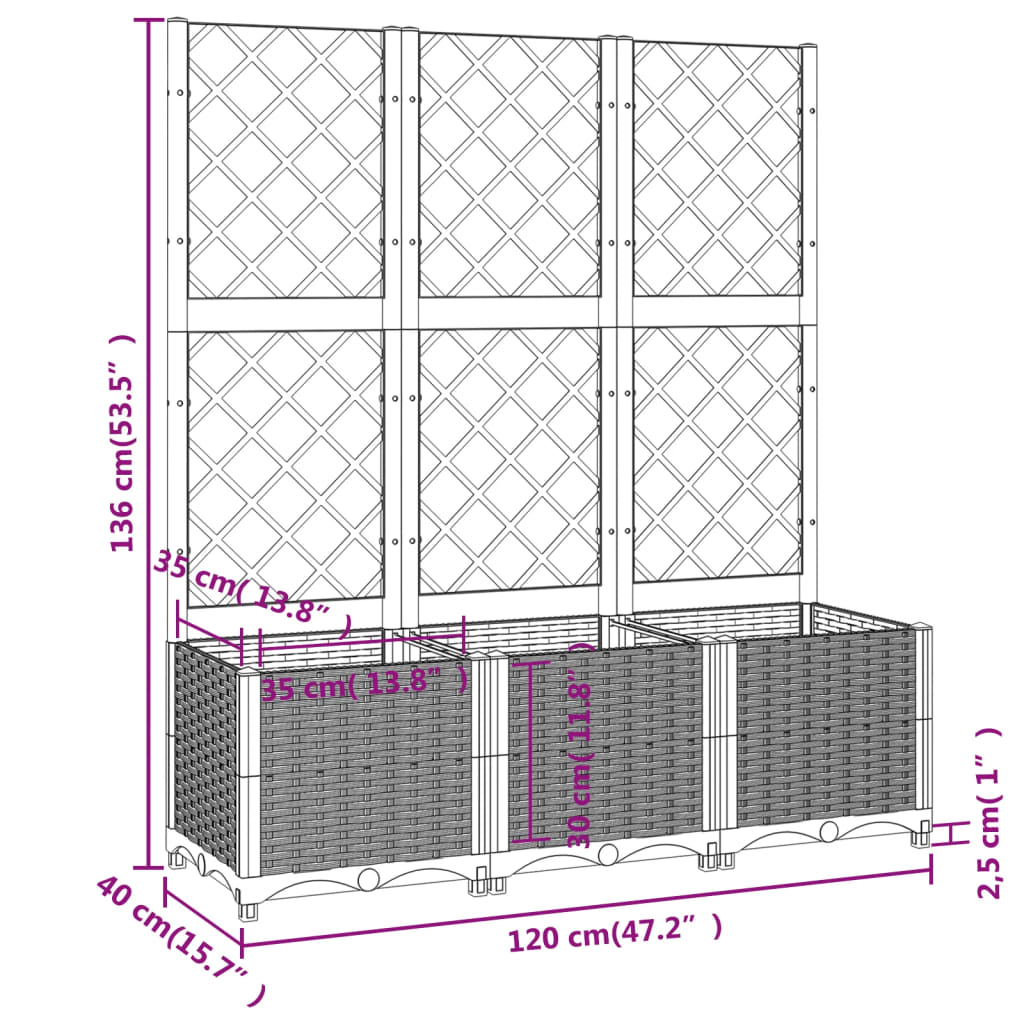 Garden Planter | Light grey | Polypropylene | 120x40x136 cm | Durable