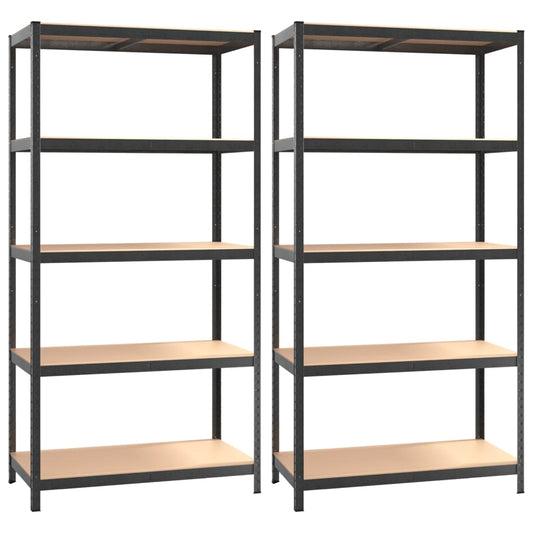 5-Layer Heavy-duty Shelves 2 pcs Grey Steel&Engineered Wood 5-Layer Heavy-duty Shelves 2 pcs Grey Steel&Engineered Wood