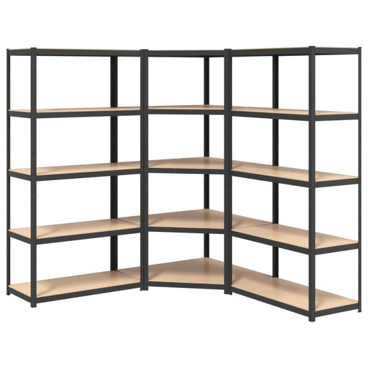 5-Layer Heavy-duty Shelves 3 pcs Grey Steel&Engineered Wood 5-Layer Heavy-duty Shelves 3 pcs Grey Steel&Engineered Wood