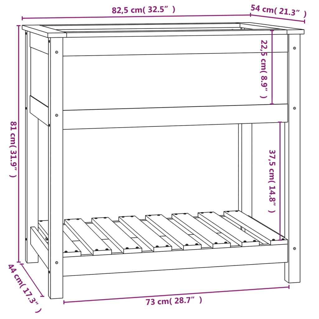 Planter with Shelf Grey 82,5x54x81 cm Solid Wood Pine