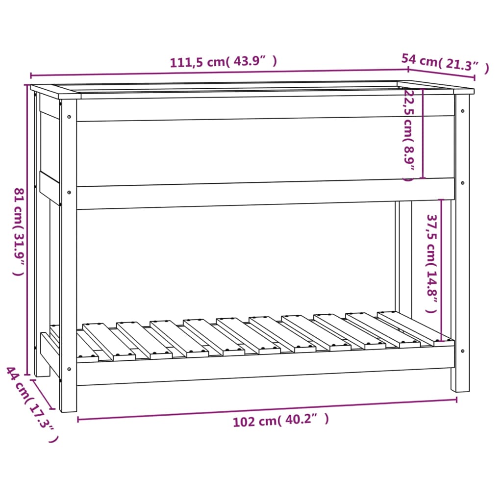 Planter with Shelf Grey 111,5x54x81 cm Solid Wood Pine