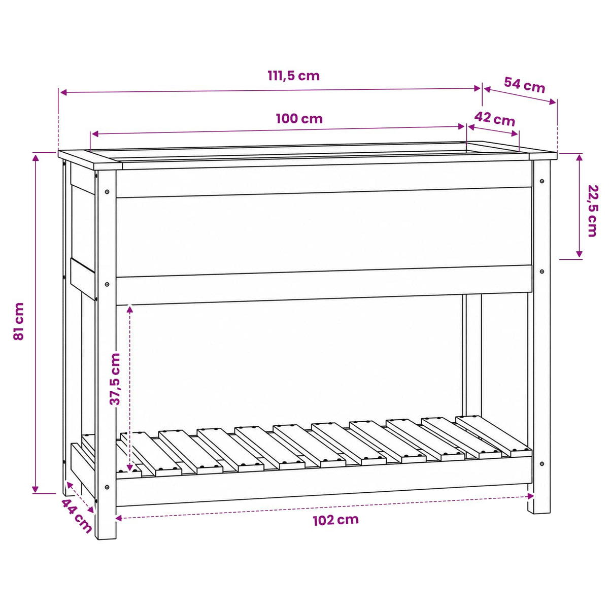 Planter with Shelf Grey 111,5x54x81 cm Solid Wood Pine