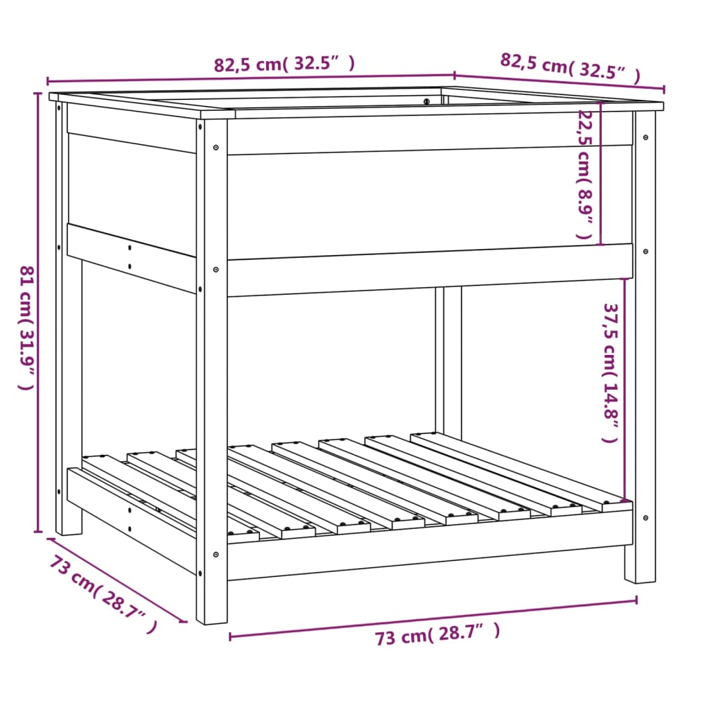 Planter with Shelf Grey 82,5x82,5x81 cm Solid Wood Pine