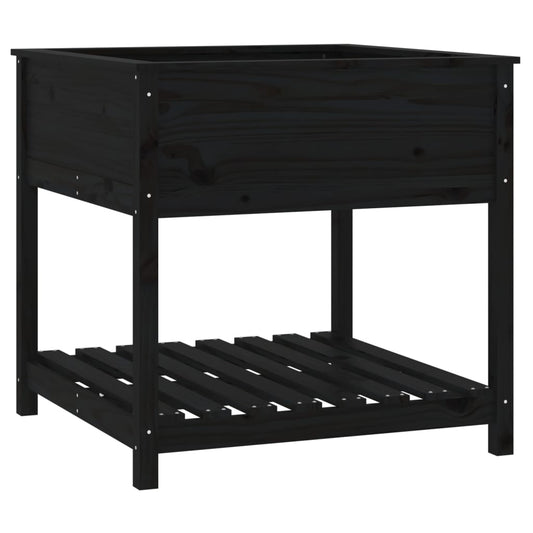 Planter with Shelf Black 82.5x82.5x81 cm Solid Wood Pine Planter with Shelf Black 82.5x82.5x81 cm Solid Wood Pine