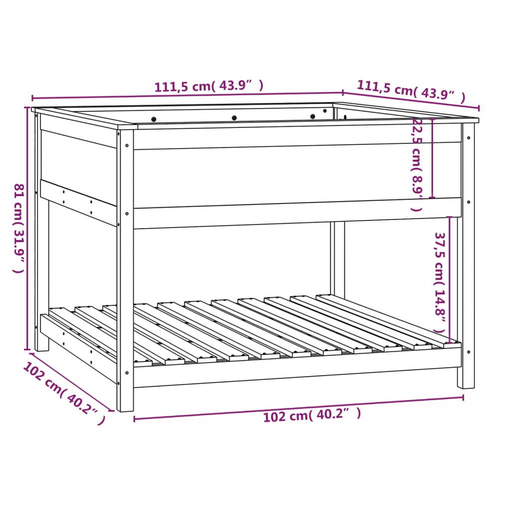Planter with Shelf White 111,5x111,5x81 cm Solid Wood Pine
