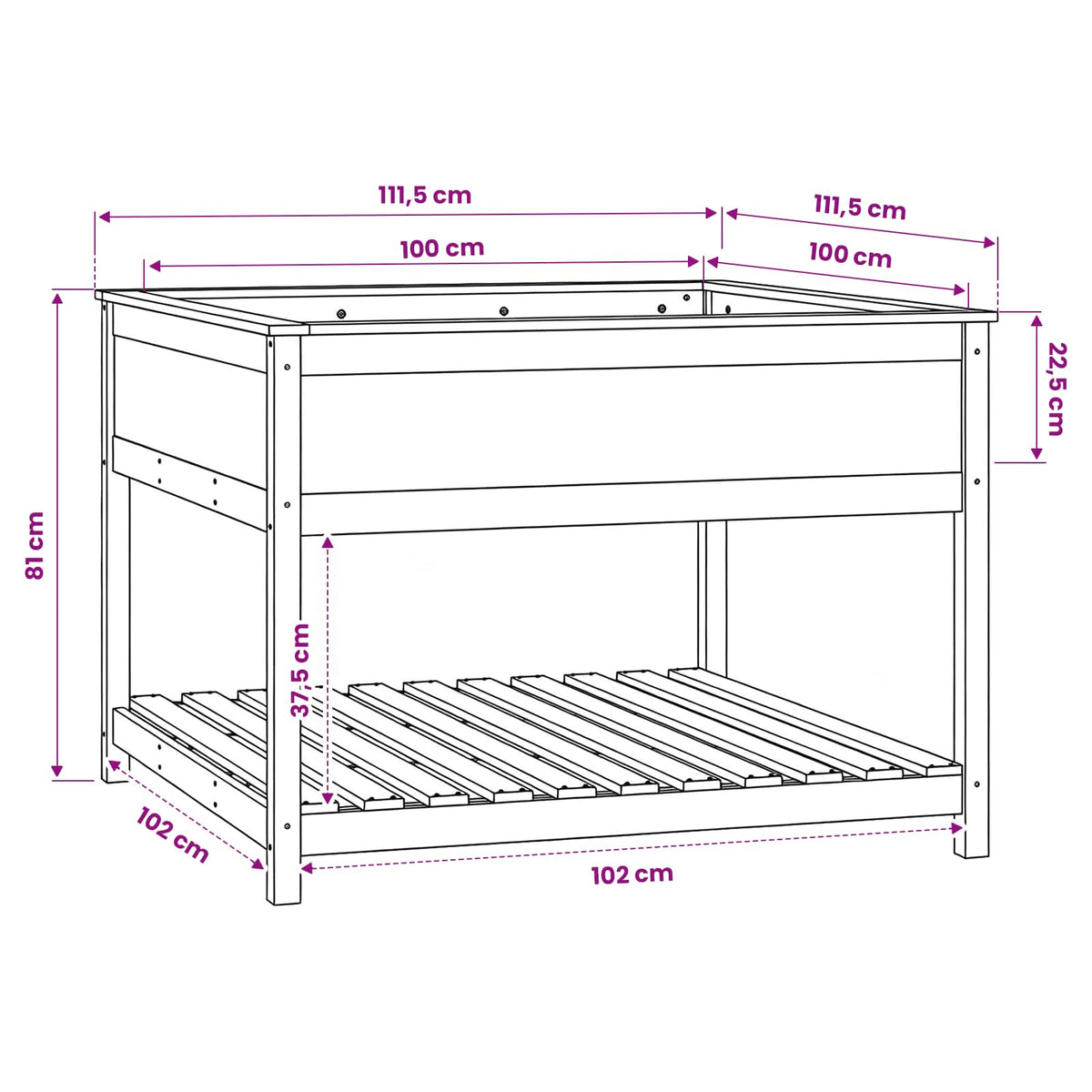 Planter with Shelf Black 111,5x111,5x81 cm Solid Wood Pine