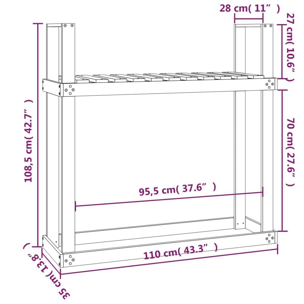 Firewood Rack 110x35x108,5 cm Solid Wood Pine