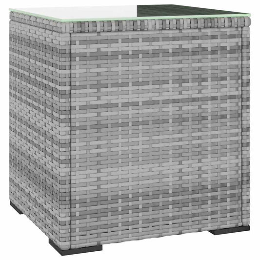 Side Table Grey 40x37x40.5 cm Poly Rattan and Tempered Glass Side Table Grey 40x37x40.5 cm Poly Rattan and Tempered Glass
