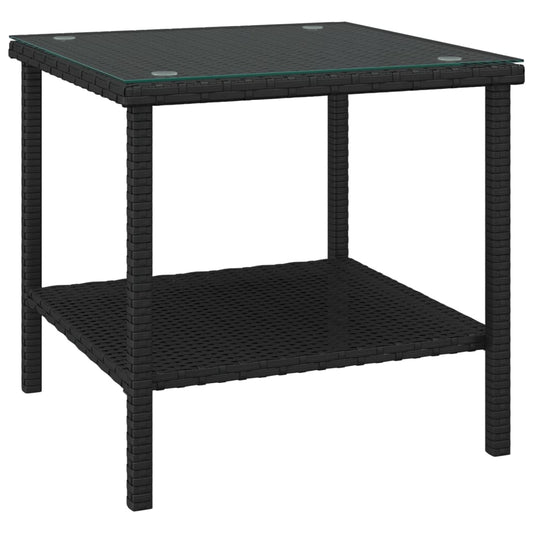 Side Table | Black | PE rattan, tempered glass, powder-coated steel Side Table | Black | PE rattan, tempered glass, powder-coated steel