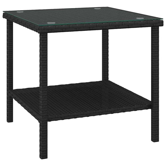 Side Table Black 45x45x45 cm Poly Rattan and Tempered Glass Side Table Black 45x45x45 cm Poly Rattan and Tempered Glass