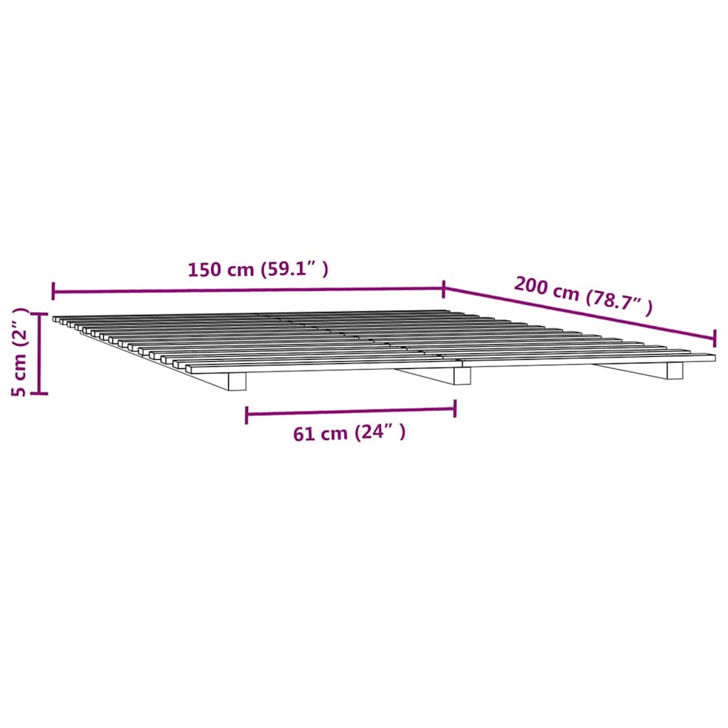 Bed Frame without Mattress 150x200 cm Solid Wood Pine