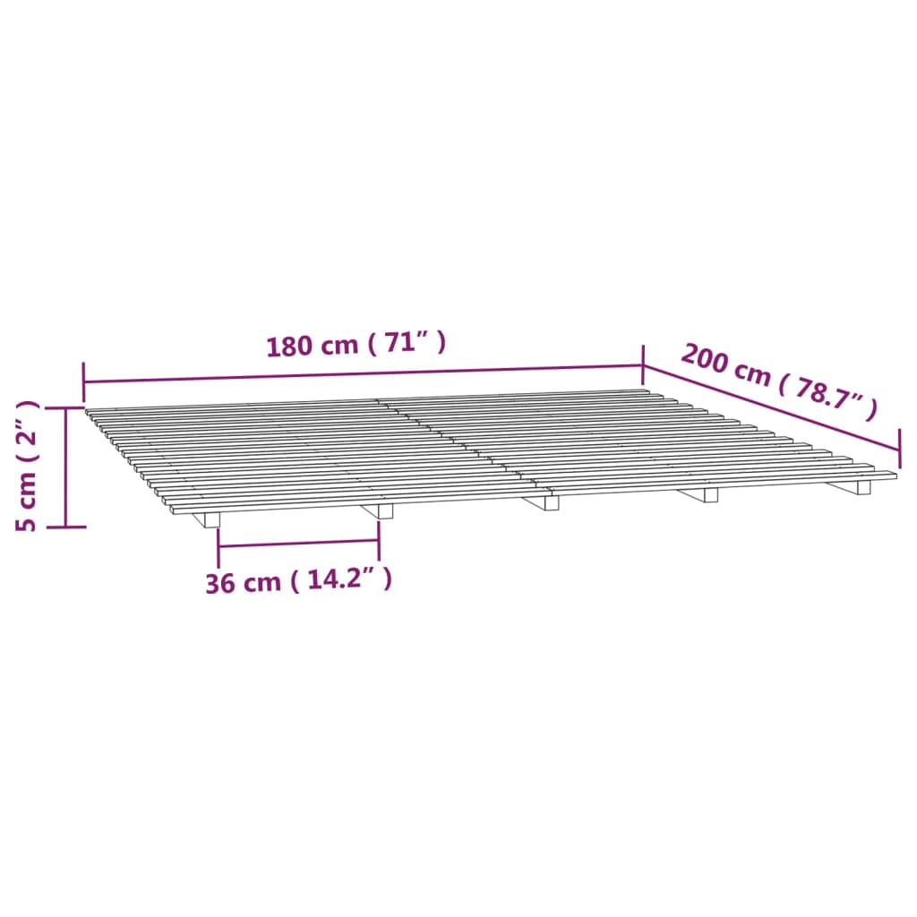 Bed Frame without Mattress White 180x200 cm Solid Wood Pine