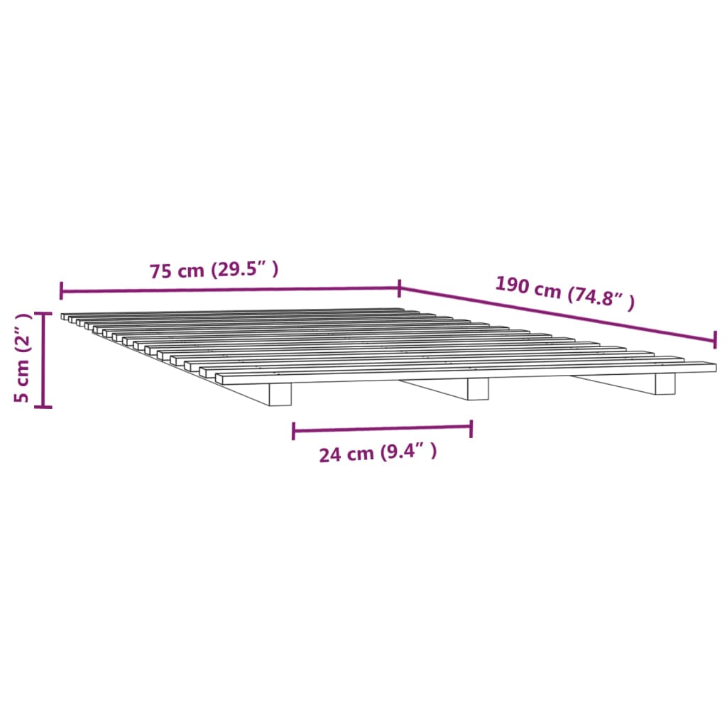 Bed Frame without Mattress 75x190 cm Solid Wood Pine