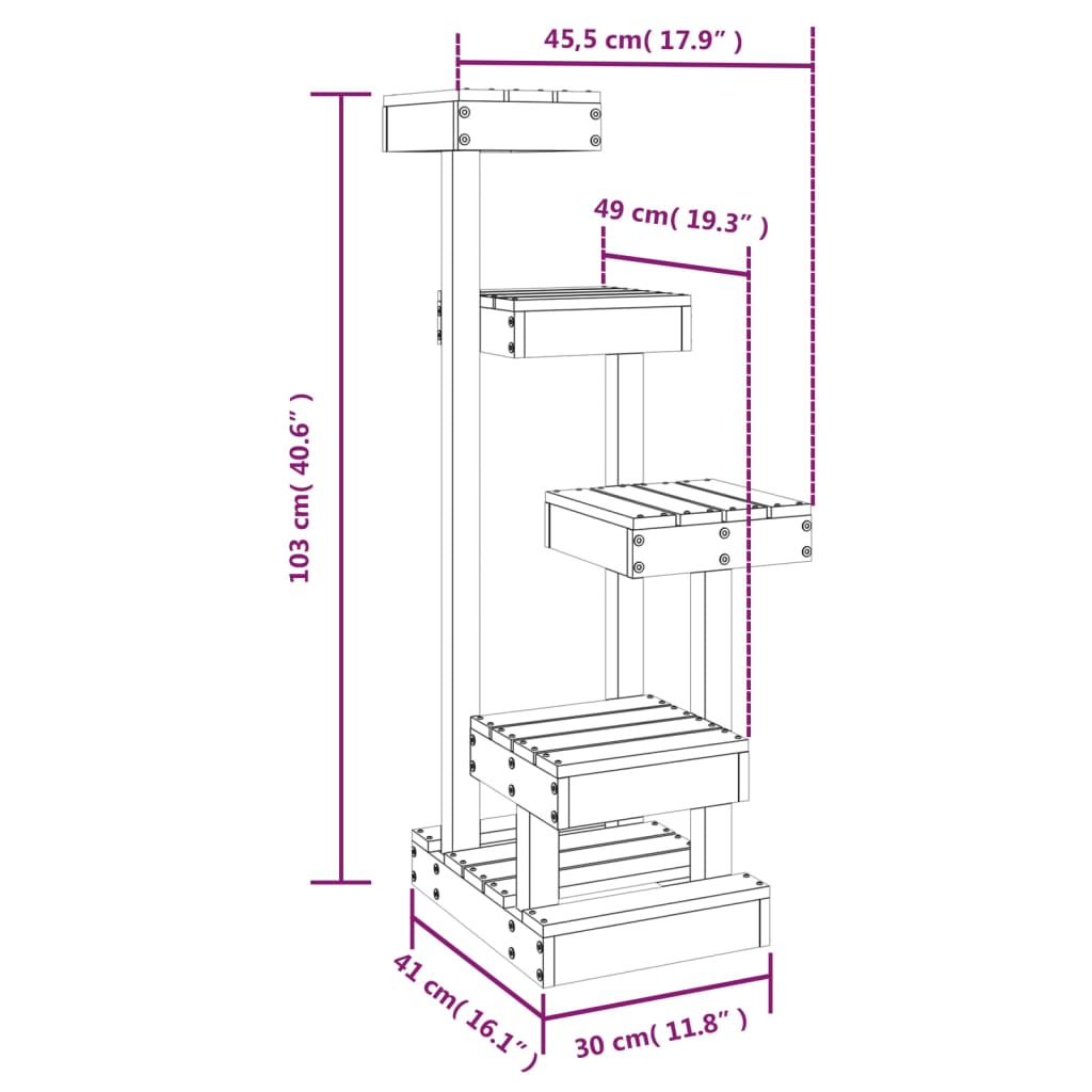 Cat Tree White 45,5x49x103 cm Solid Wood Pine