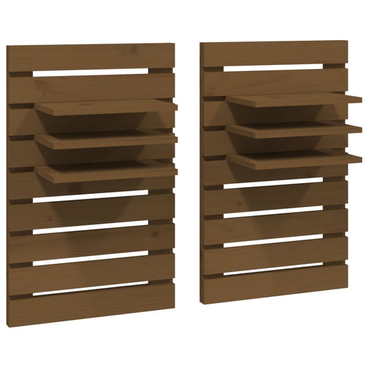 Wall-mounted Bedside Shelves 2 pcs Honey Brown Solid Wood Pine Wall-mounted Bedside Shelves 2 pcs Honey Brown Solid Wood Pine