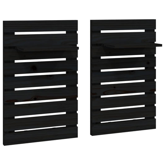 Wall-mounted Bedside Shelves 2 pcs Black Solid Wood Pine Wall-mounted Bedside Shelves 2 pcs Black Solid Wood Pine