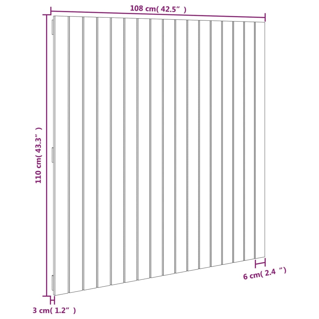 Wall Headboard Black 108x3x110 cm Solid Wood Pine