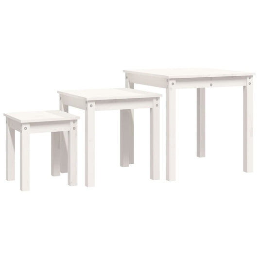 Nesting Tables 3 pcs White Solid Wood Pine Nesting Tables 3 pcs White Solid Wood Pine