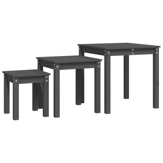 Nesting Tables 3 pcs Grey Solid Wood Pine Nesting Tables 3 pcs Grey Solid Wood Pine