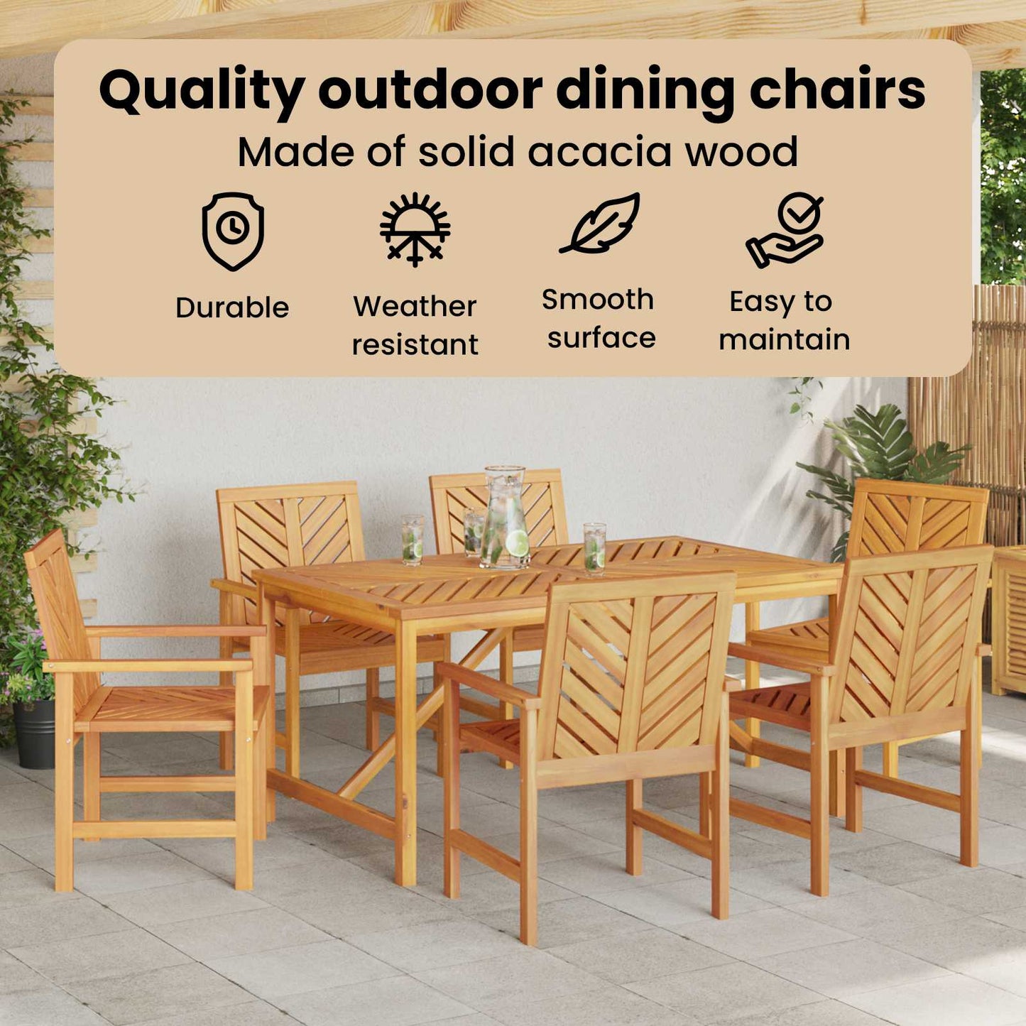 Dining Chair 6 pcs Natural Solid Acacia Wood