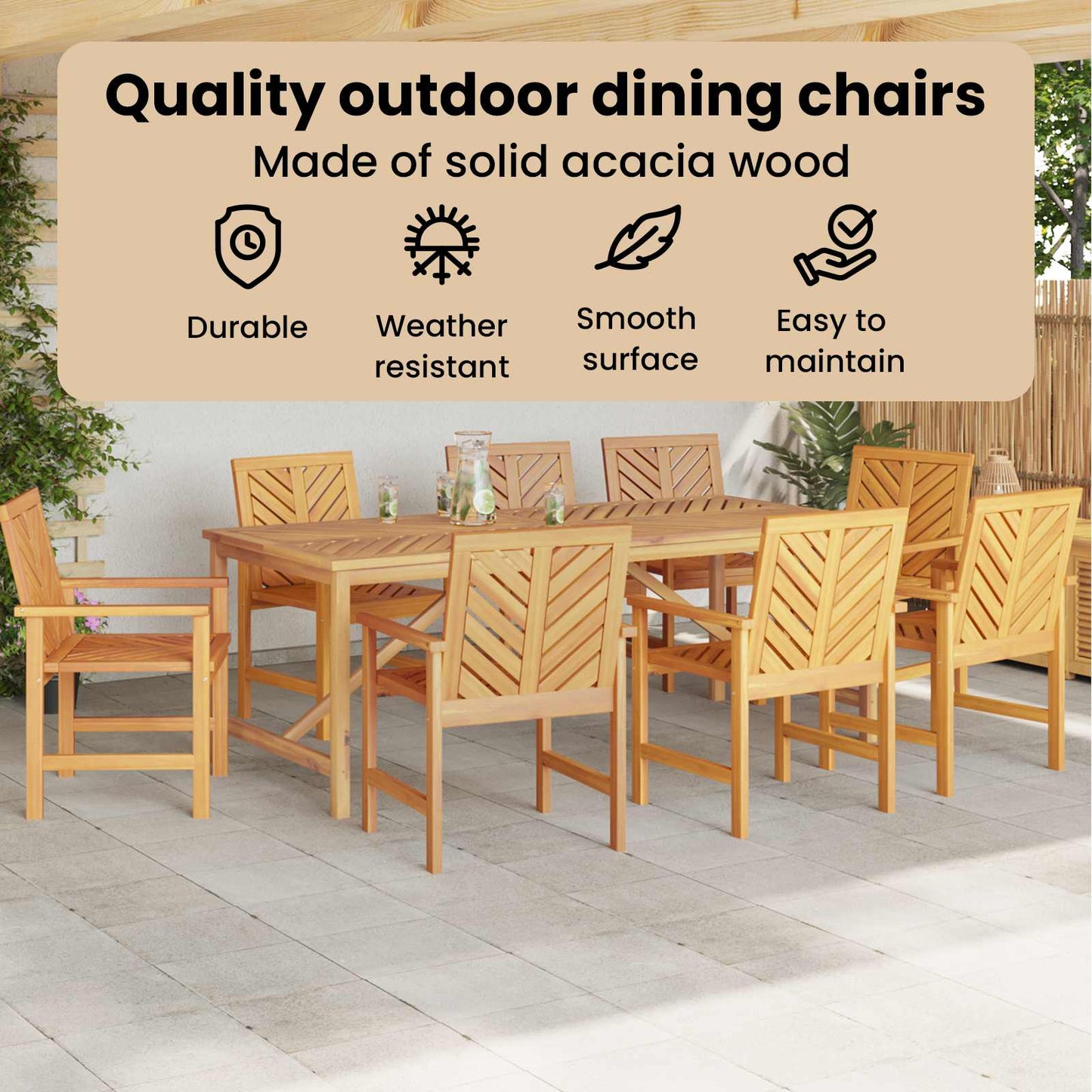 Dining Chair 8 pcs Natural Solid Acacia Wood