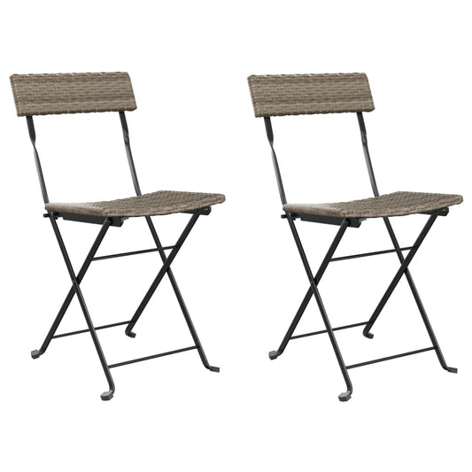 Folding Bistro Chair | Set of 2 | Grey | Poly Rattan, Powder-Coated Steel Folding Bistro Chair | Set of 2 | Grey | Poly Rattan, Powder-Coated Steel