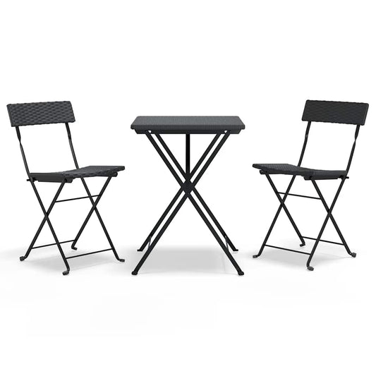 3 Piece Folding Bistro Set Black Poly Rattan 3 Piece Folding Bistro Set Black Poly Rattan