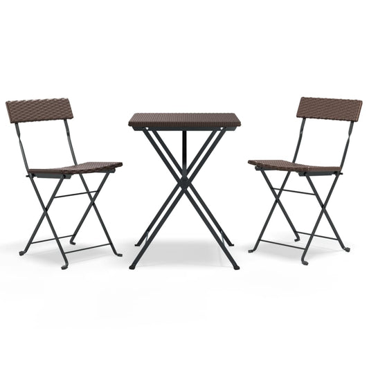 3 Piece Folding Bistro Set Brown Poly Rattan 3 Piece Folding Bistro Set Brown Poly Rattan