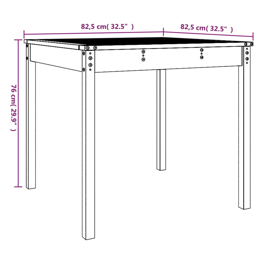 Garden Table White 82,5x82,5x76 cm Solid Wood Pine
