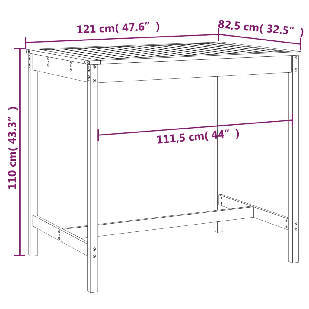 Garden Table 121x82,5x110 cm Solid Wood Douglas